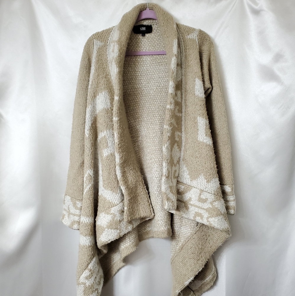 LINE Poncho Aztec Knit Wool Blend Sweater Cardigan